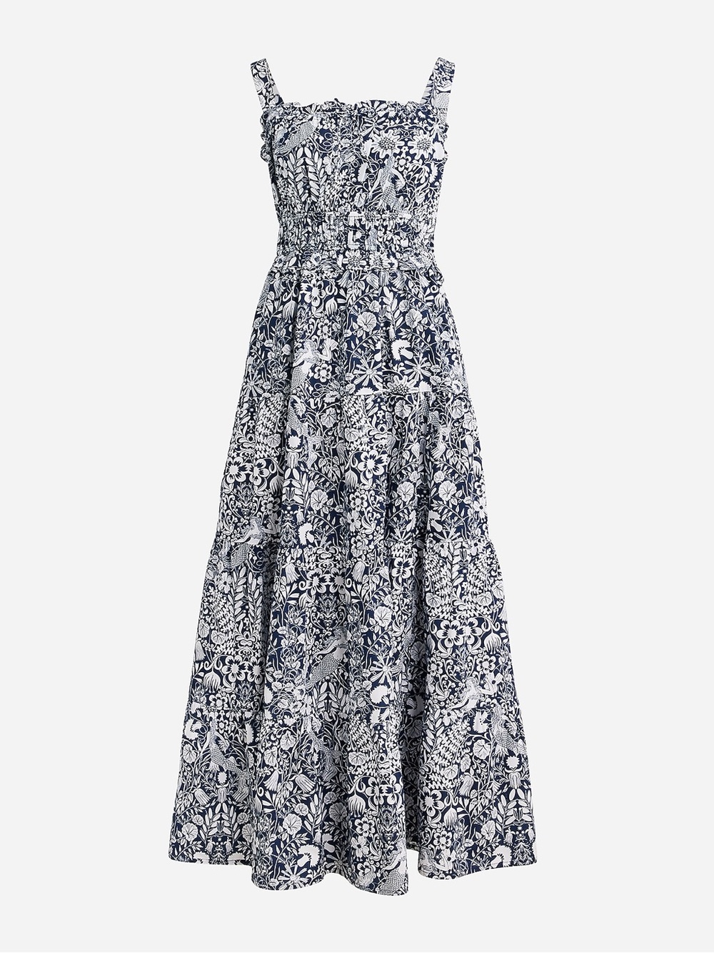 J.Crew Sevilla tiered dress in mermaid floral navy and white